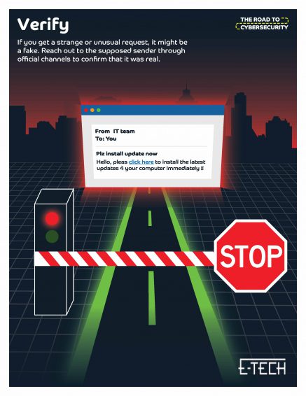 Cyber Security Awareness Week 3 – Verify Messages! message request to click link with stop sign