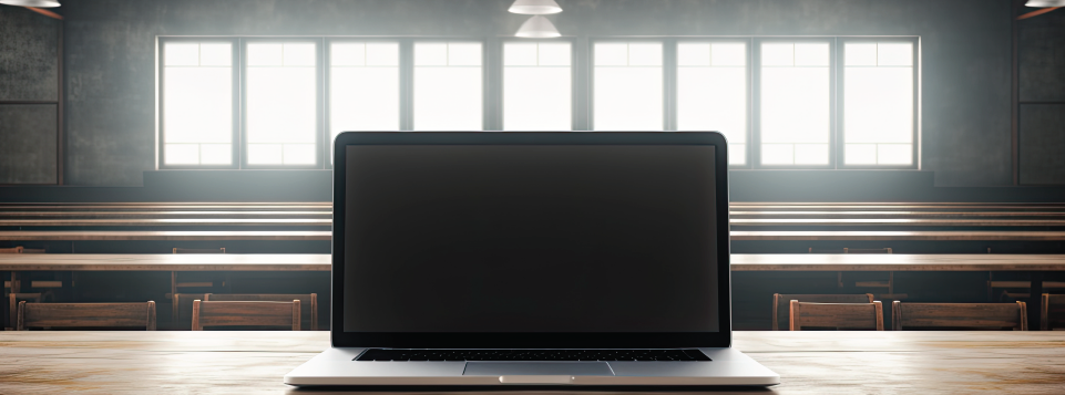 empty laptop screen in student classroom