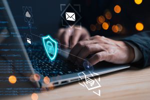 Businessmen protect personal data information from viruses on a